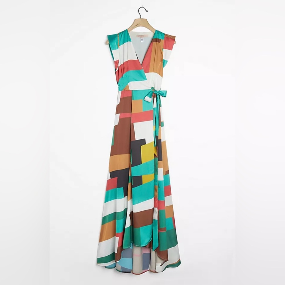 NWT Hutch Anthropologie large green geometric Alfonsine Wrap Maxi dress summer